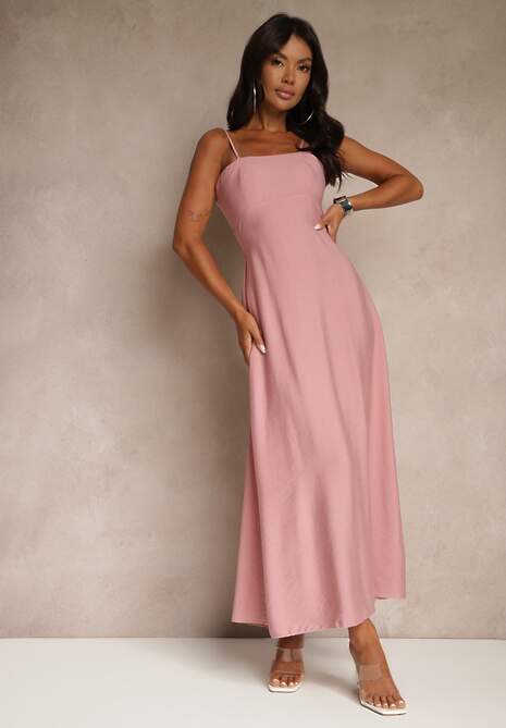Różowa Sukienka z Wiskozą o Rozkloszowanym Kroju Merelessa