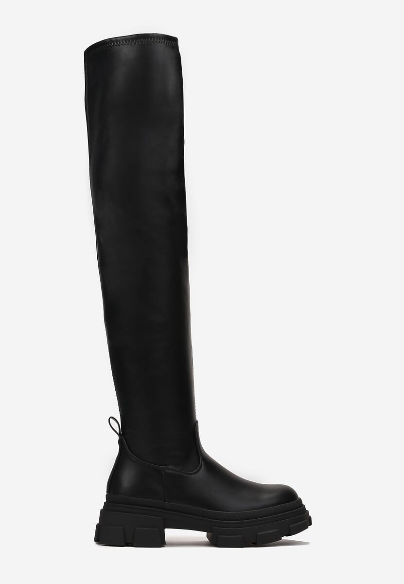 Czarne Kozaki Workery z Dopasowaną Cholewką za Kolano Kolfrida