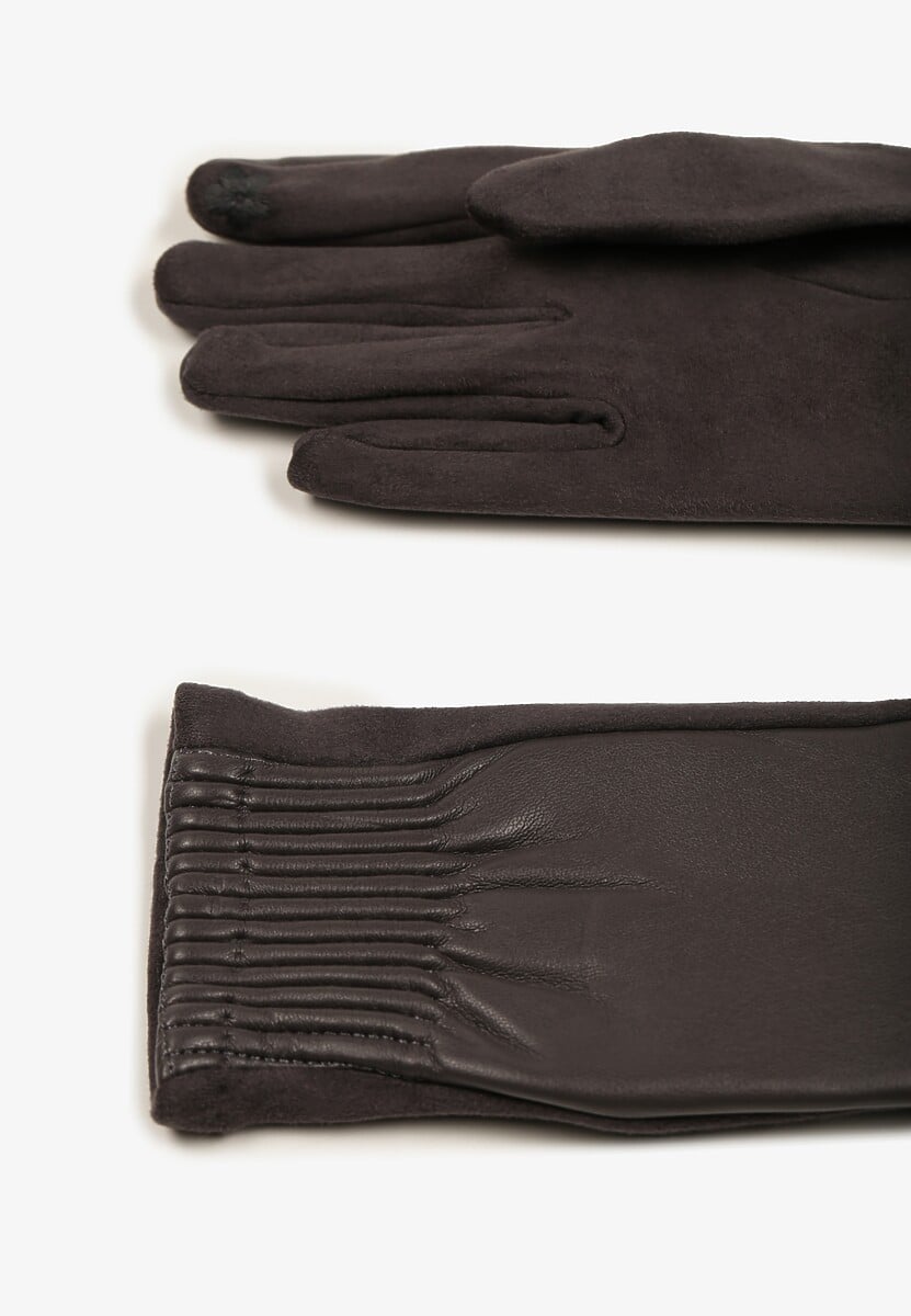 Brązowe  Rękawiczki z Marszczonym Wzorem Lynlemi