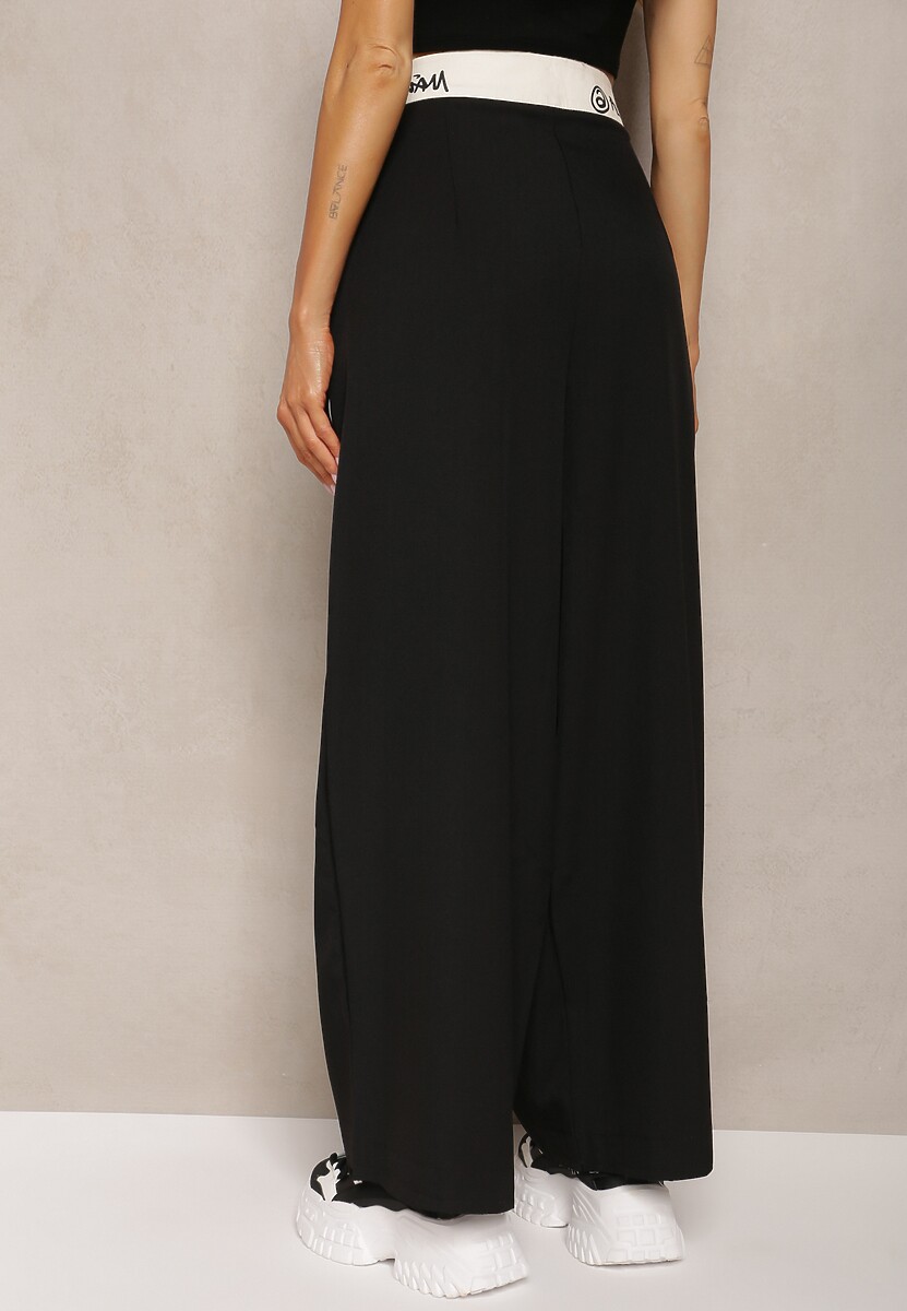 Czarne Spodnie Palazzo High Waist z Szerokimi Nogawkami z Zapięciem na Guziki i Zamek Lomedia