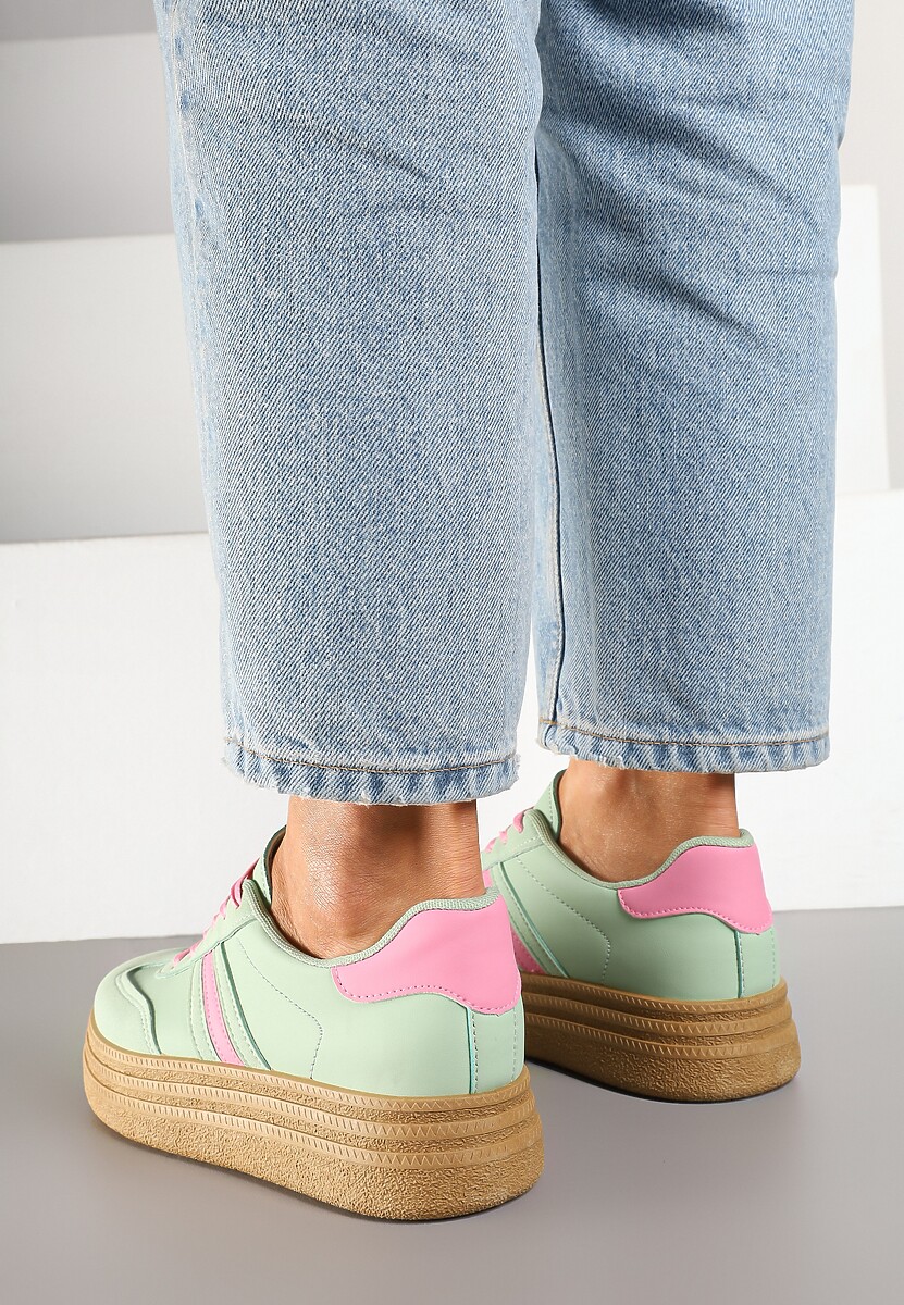 Jasnozielone Sneakersy Kultowe Tenisówki na Grubej Podeszwie Gonelis