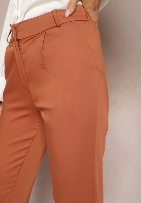 Brązowe Spodnie z Regularnym Stanem z Gumką i Wsuwanymi Kieszeniami Silwena