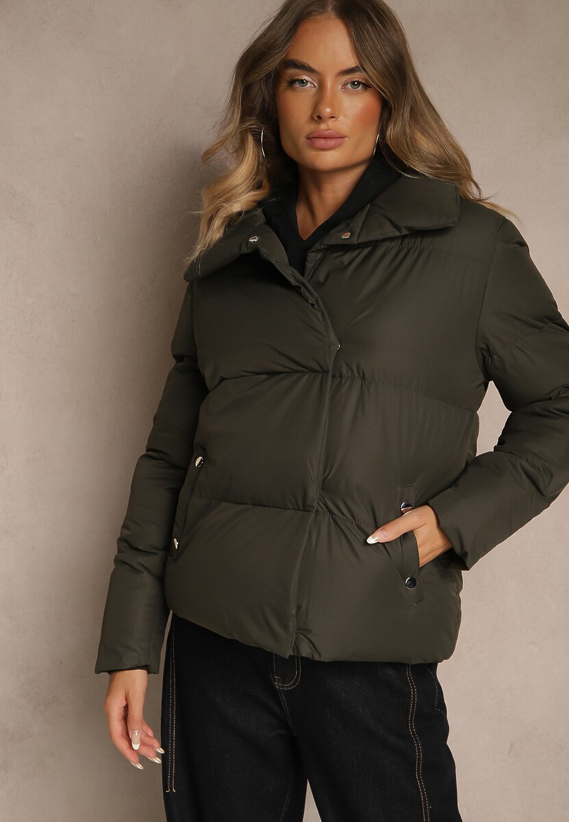 Ciemnozielona Pikowana Kurtka na Napy Elriona