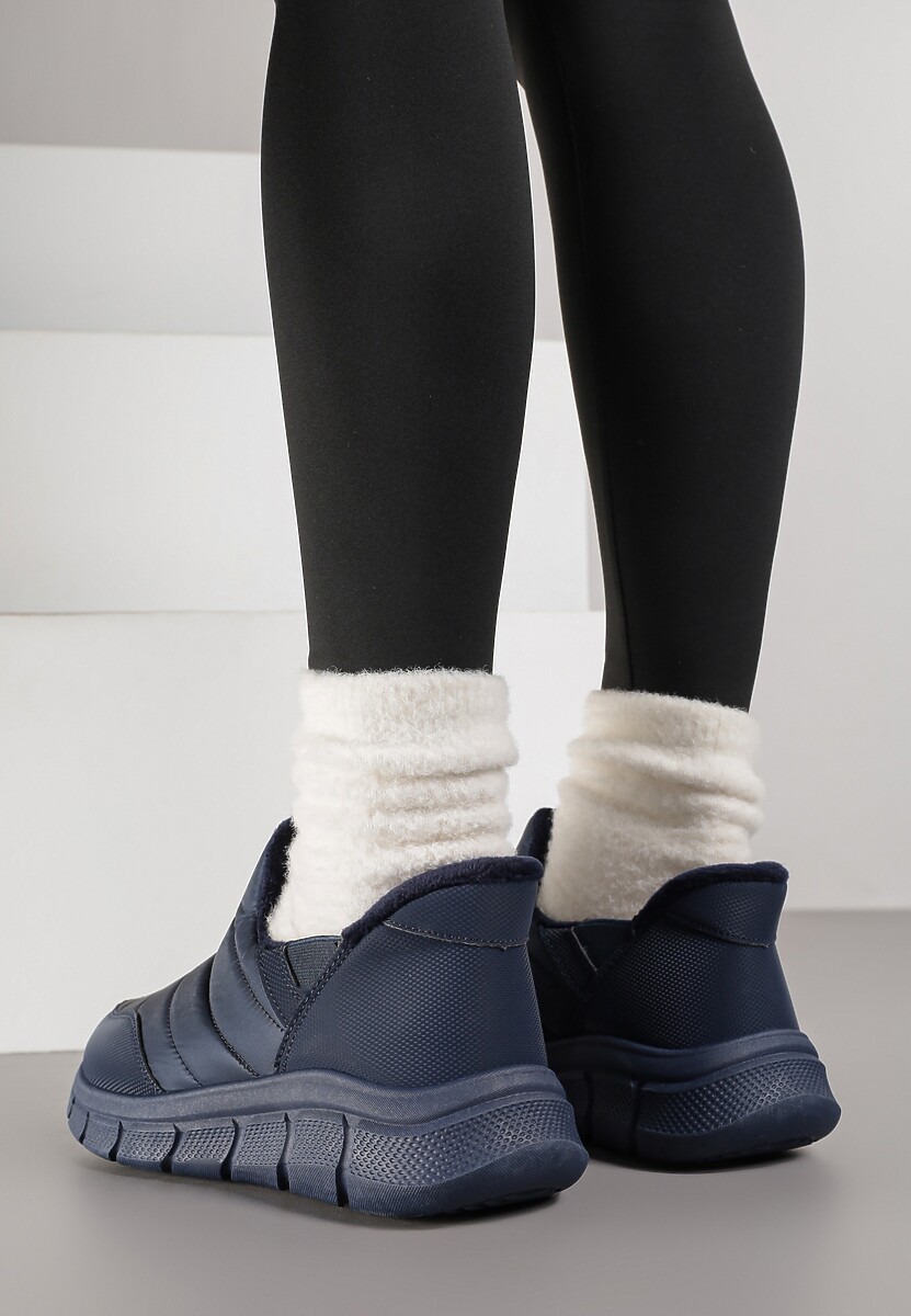 Granatowe Sneakersy Śniegowce na Platformie z Tłoczeniem i Pikowaną Cholewką Vermina