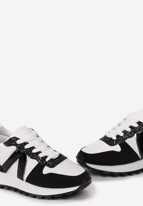 Czarne Sneakersy z Brokatem przed Kostkę Skylara