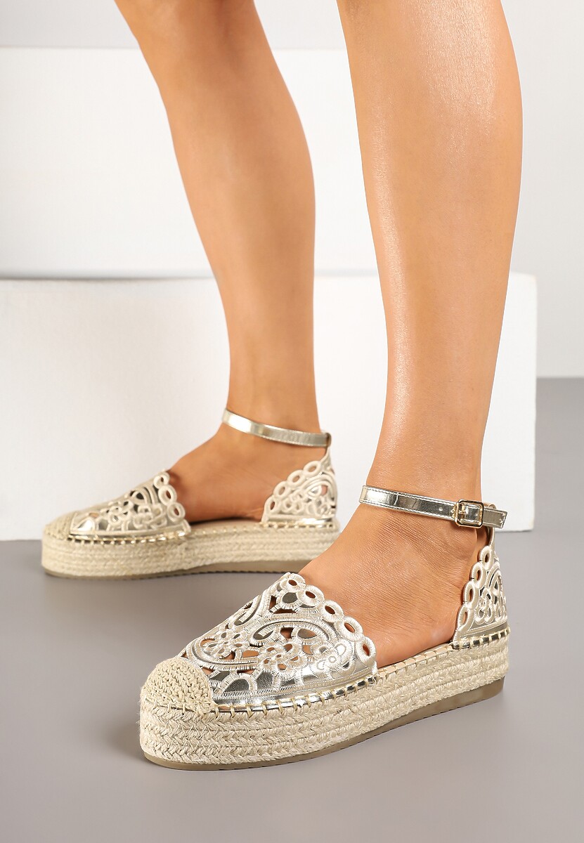 Złote Ażurowe Espadryle na Platformie Eleanil
