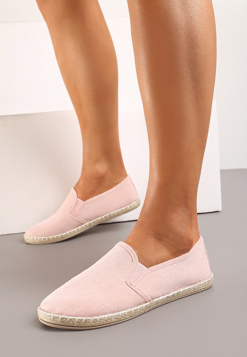 Różowe Wsuwane Tenisówki Espadryle z Plecioną Podeszwą Elladia