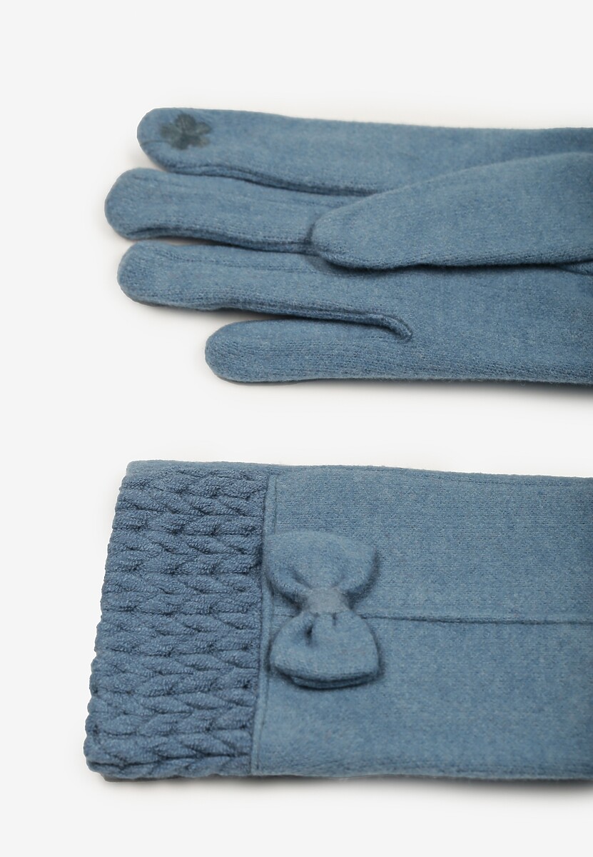 Jasnoniebieskie Rękawiczki z Bawełną Ozdobione Kokardką Visemi