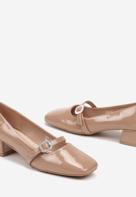 Ciemnobeżowe Czółenka na Słupku z Cyrkoniami Nevsola