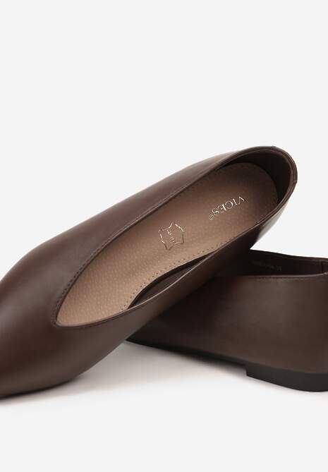 Ciemnobrązowe Balerinki Vices z Wkładką ze Skóry Naturalnej w Klasycznym Stylu Nalivee