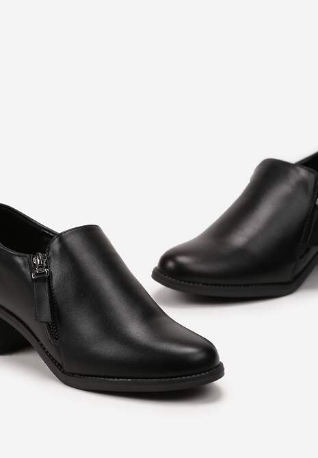 Czarne Półbuty na Niskim Obcasie z Suwakami Vovella