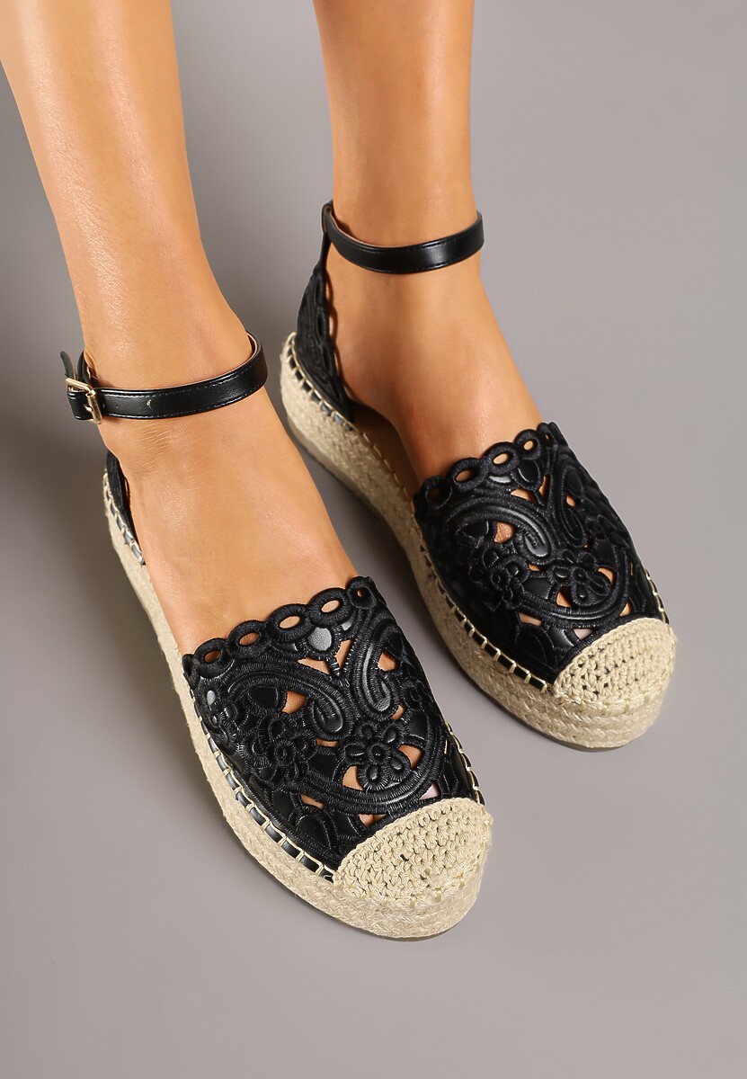 Czarne Ażurowe Espadryle na Platformie Eleanil
