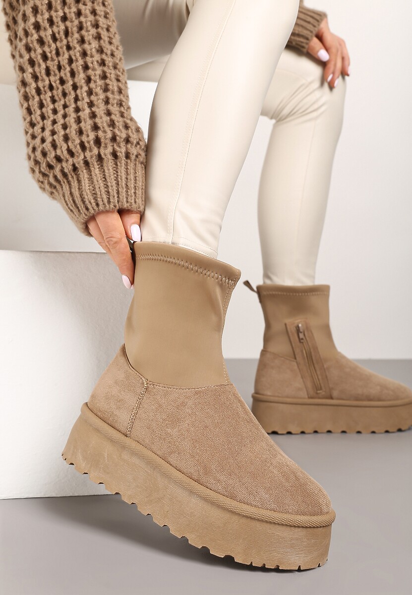 Czarne Śniegowce na Platformie z Elastyczną Cholewką Linnastra