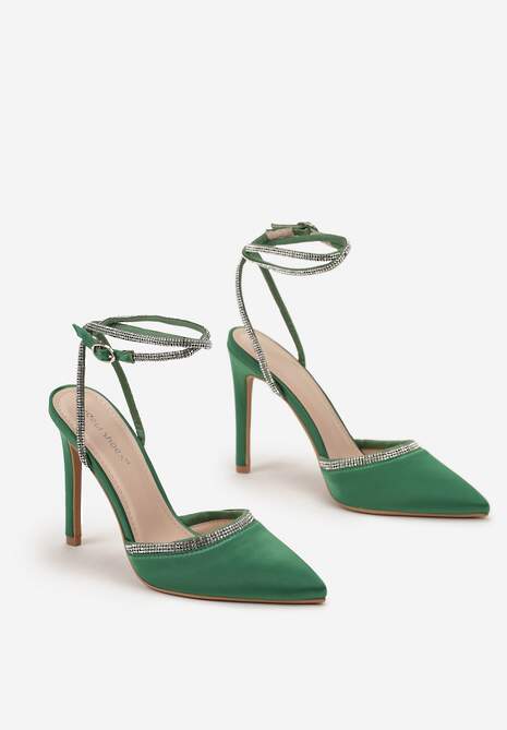 Zielone Sandały na Szpilce z Błyszczącymi Cyrkoniami Raraino