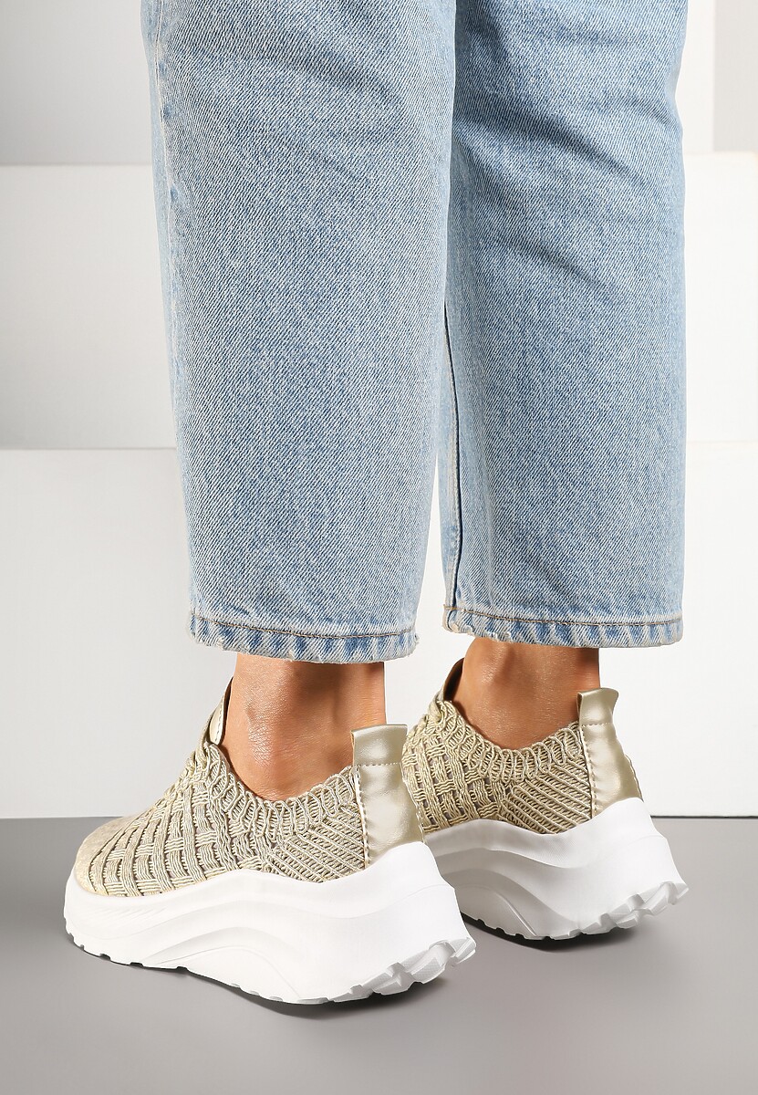 Złote Siateczkowe Sneakersy Ozdobione  Metaliczną Nicią Loreldi