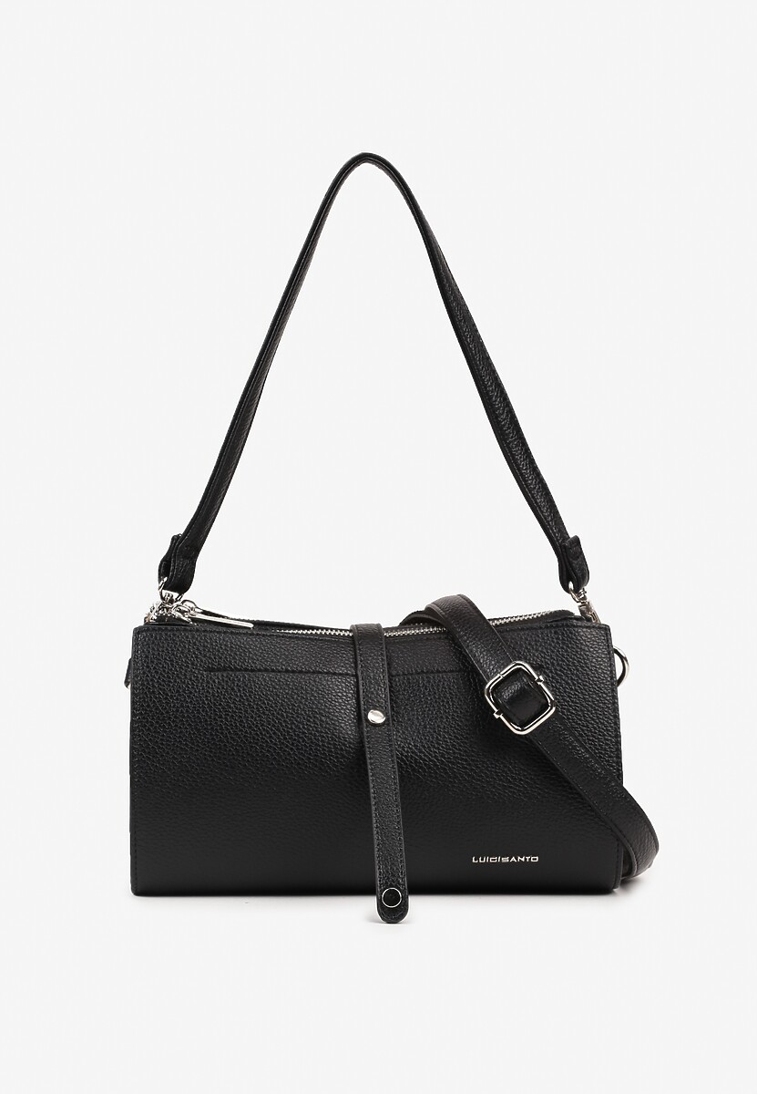 Czarna Torebka Listonoszka Prostokątna z Suwakiem i Rączką oraz Paskiem Lumeviane