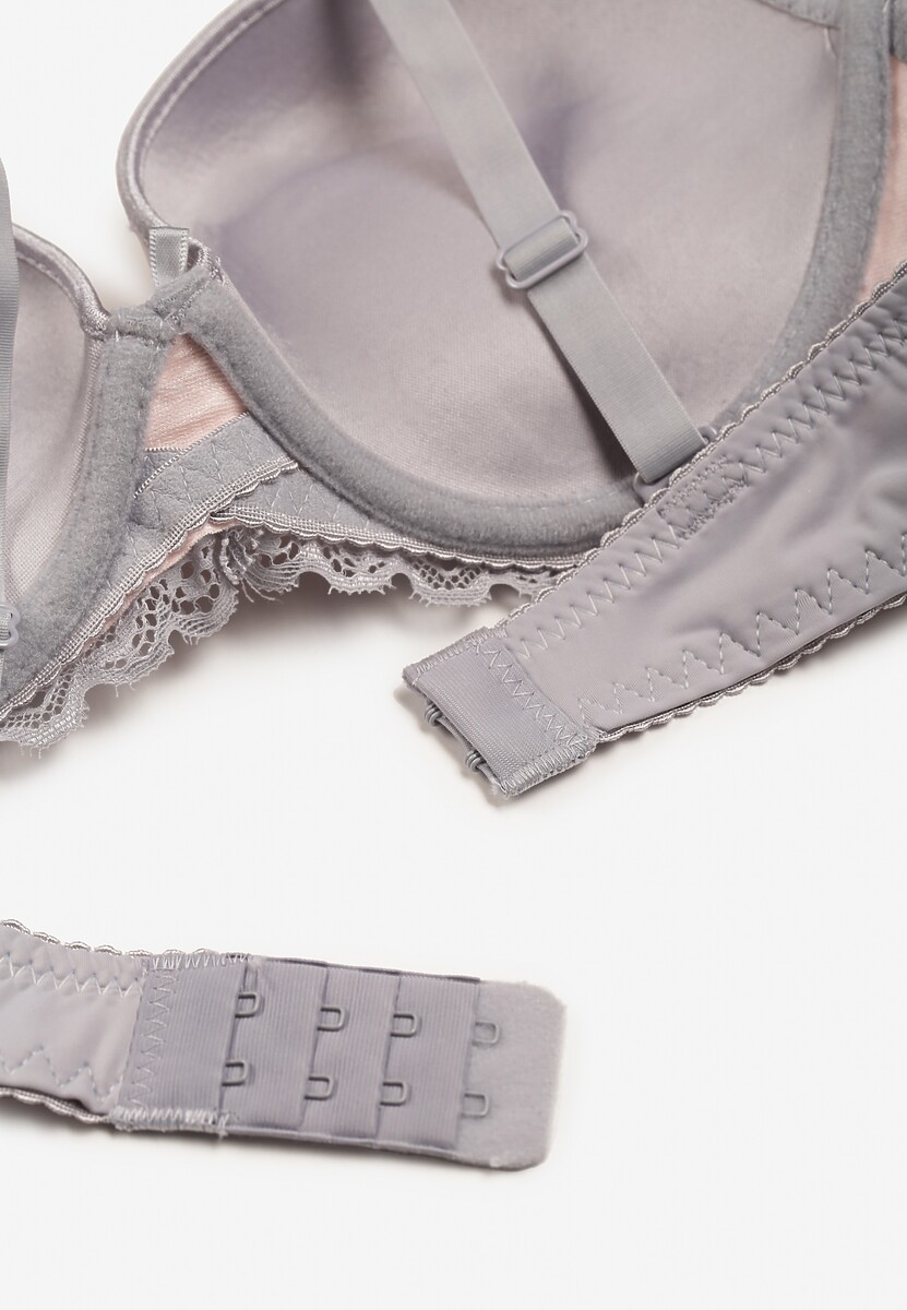 Szaro-Różowy Koronkowy Biustonosz Push Up Bliffa