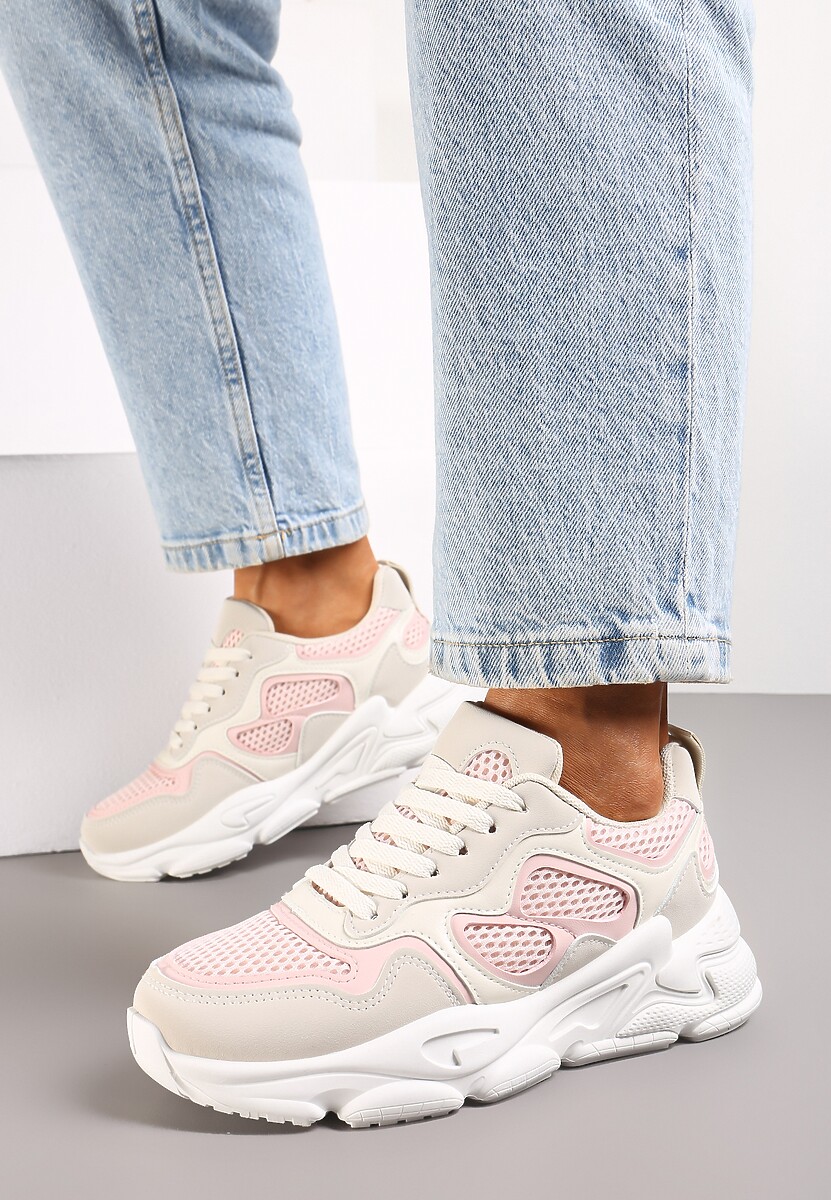 Różowe Sneakersy przed Kostkę na Grubej Podeszwie Lefia