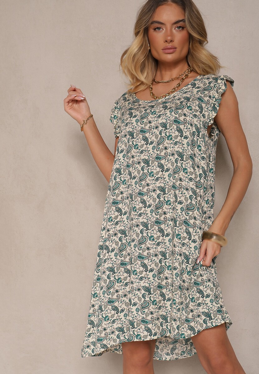 Szara Sukienka z Bawełny o Rozkloszowanym Kroju w Print Paisley Islio