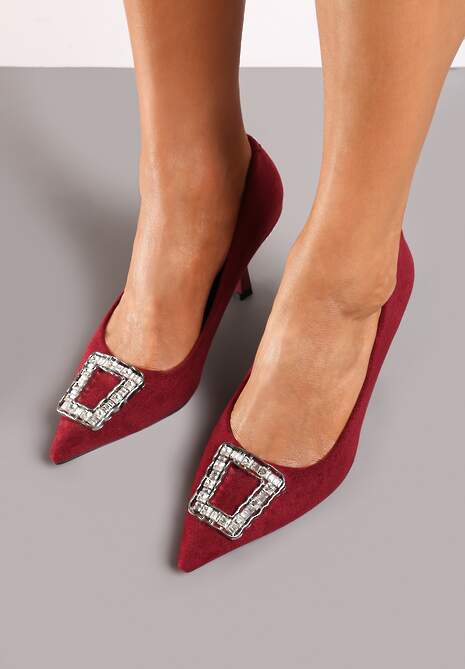 Bordowe Szpilki Ozdobione Klamrą z Cyrkoniami Lalabria