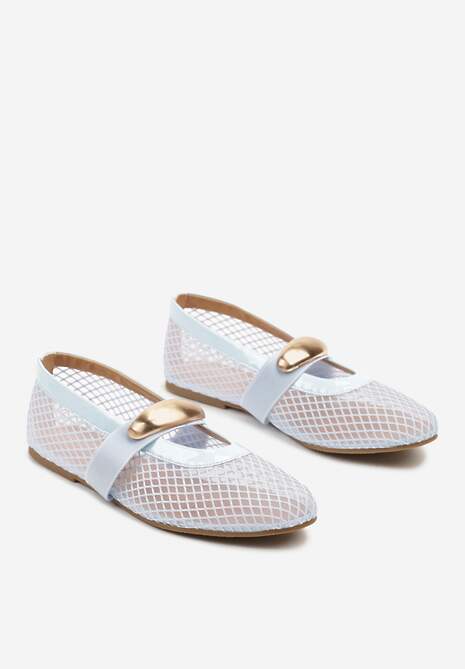 Niebieskie Siateczkowe Balerinki z Metaliczną Ozdobą i Paskiem Irelisa