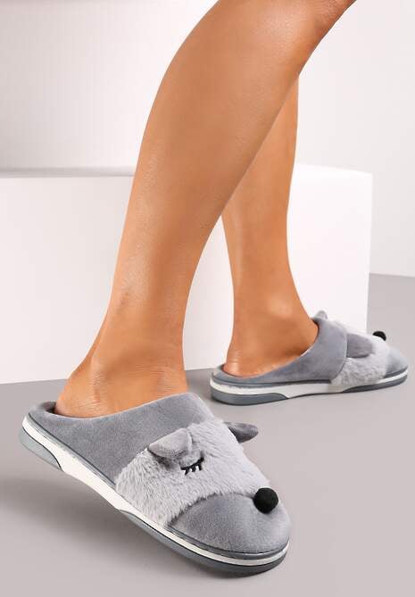 Szare Kapcie z Futerkiem i Imitacją Uszu Bervenka