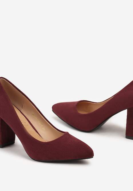 Bordowe Casualowe Czółenka na Słupku z Wkładką ze Skóry Naturalnej Maidra