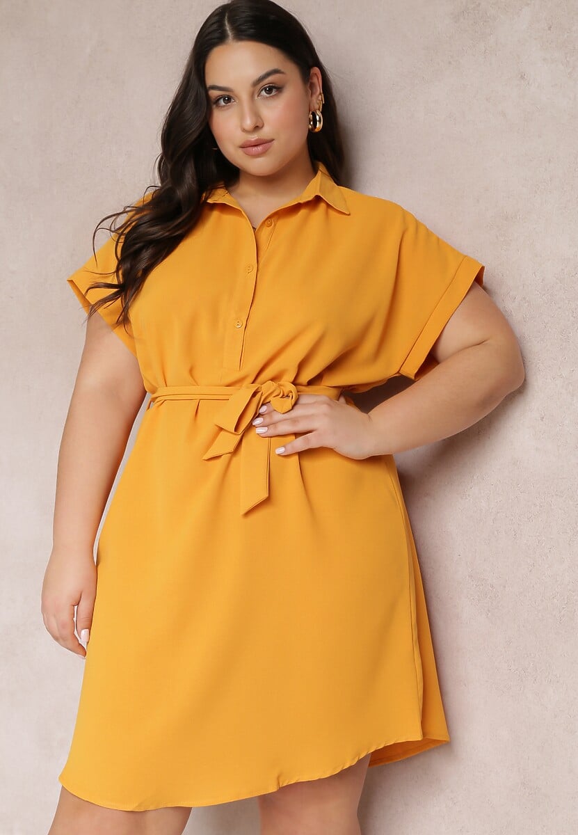 Fuksjowa Sukienka Koszulowa Wiązana w Pasie z Krótkimi Rękawami Wellwood