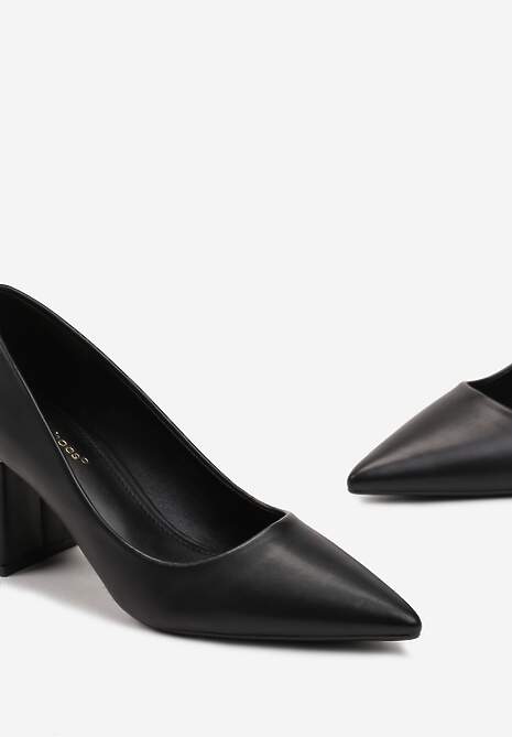 Czarne Czółenka z Ekoskóry na Geometrycznym Słupku Nerolia