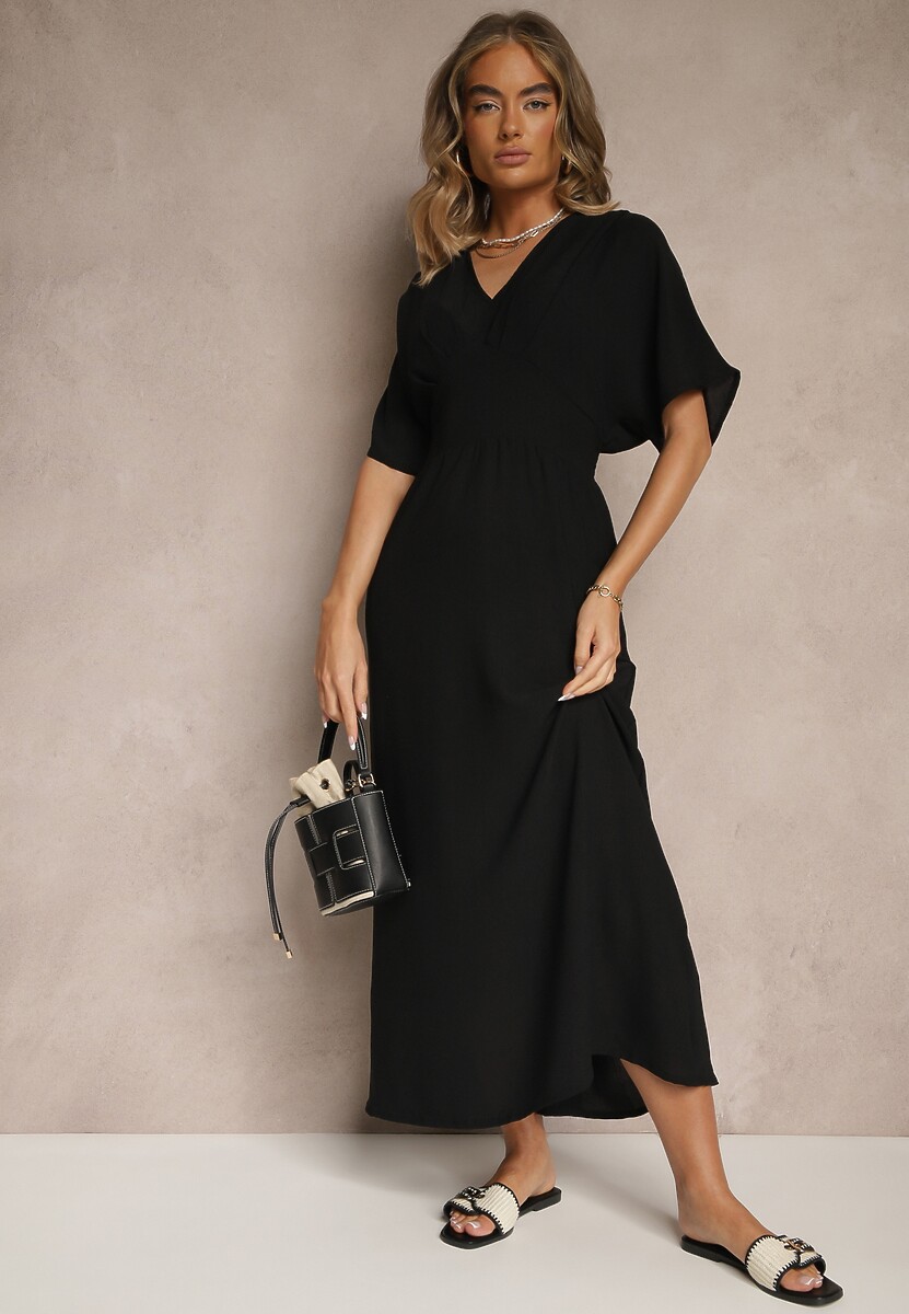 Czarna Sukienka z Bawełną i Marszczoną Górą Filaviela