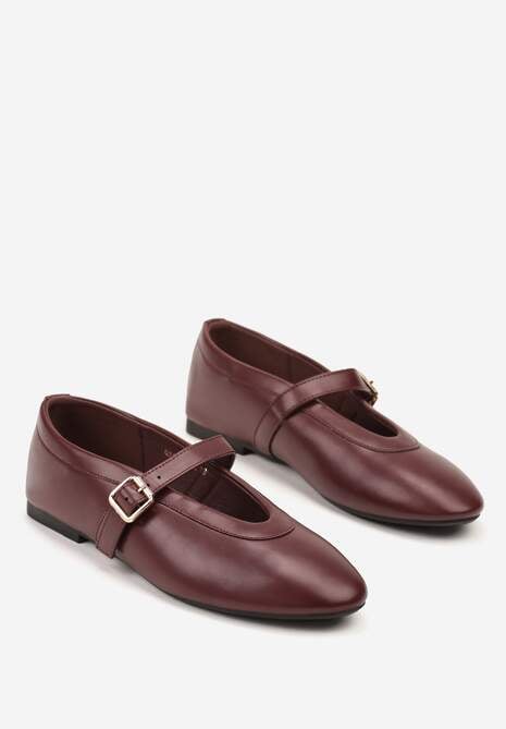 Bordowe Balerinki Vices w Stylu Mary Jane z Klamerką i Skórzaną Wkładką Dimaline