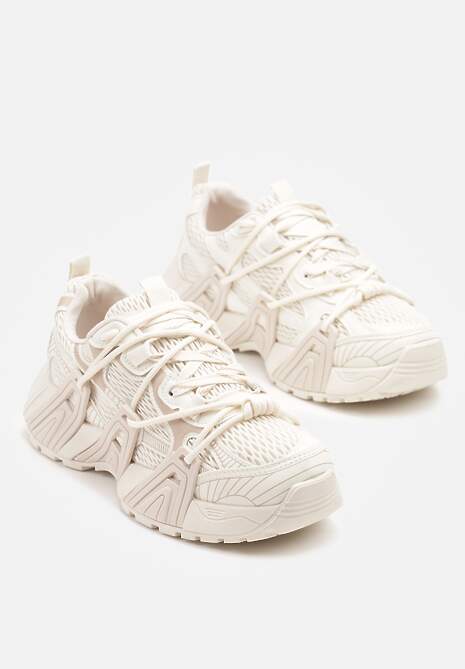 Beżowe Sneakersy z Designerskim Sznurowaniem Nuritha