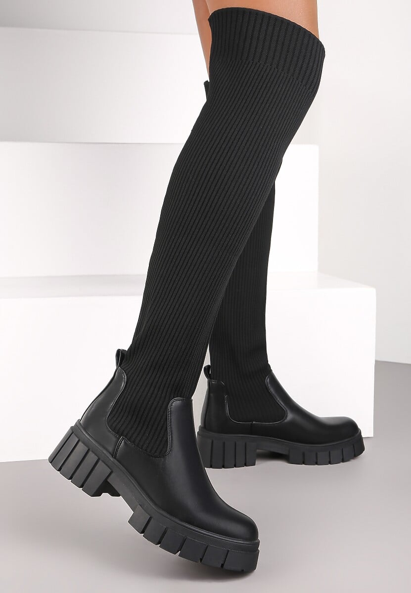 Czarne Kozaki z Elastyczną Cholewką Brygoros