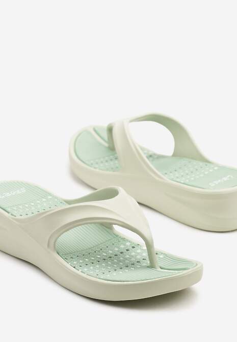 Jasnozielone Sportowe Japonki z Pianki na Niskim Koturnie Viviressa