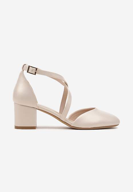 Beżowe Czółenka na Słupkowym Obcasie z Wkładką ze Skóry Naturalnej Dortia