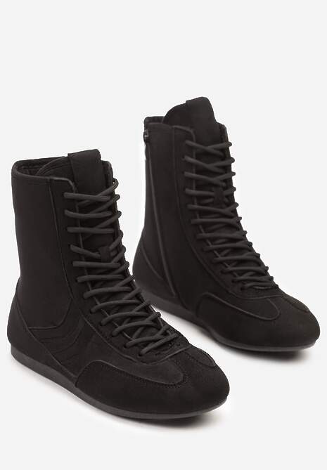 Czarne Bokserskie Sneakersy ze Sznurowaną Cholewką Harville