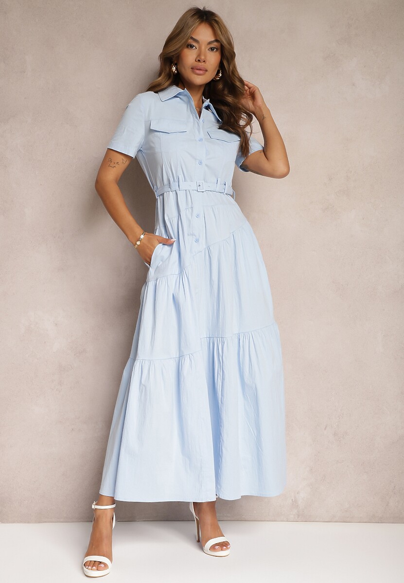 Zielona Bawełniana Sukienka o Rozkloszowana Zwężana w Talii Nenefia