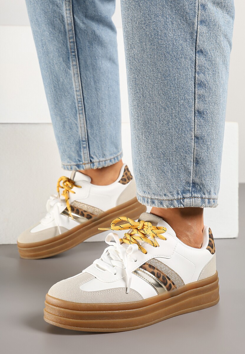 Biało-Brązowe Sneakersy Klasyczne Tenisówki Wyposażone w Dodatkowe Sznurówki Nasalle