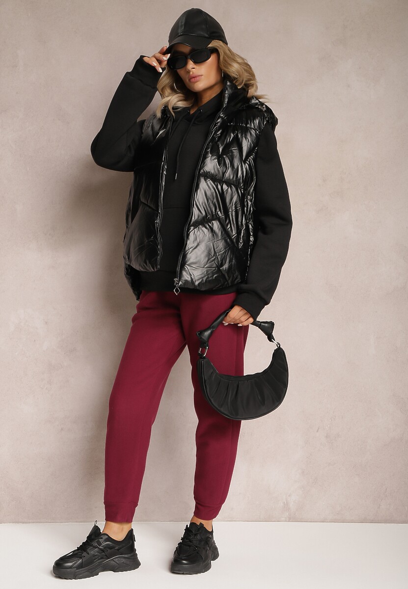 Bordowe Dzianinowe Spodnie z Gumką w Pasie Matrila