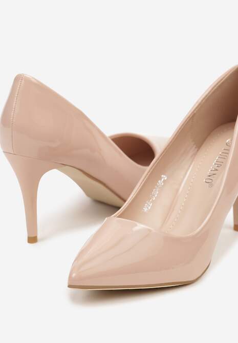 Beżowe Eleganckie Szpilki Czółenka Lakierowane Ilialia