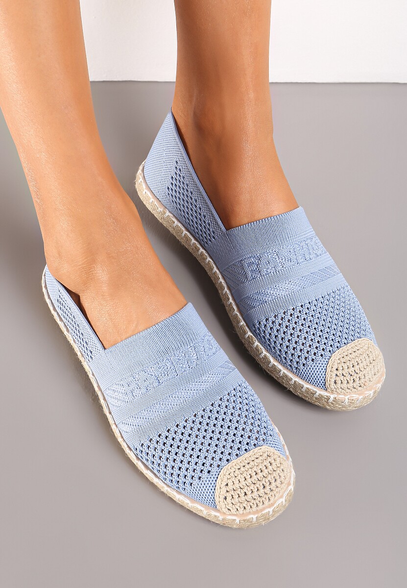 Niebieskie Espadryle z Plecioną Cholewką przed Kostkę Mokosa