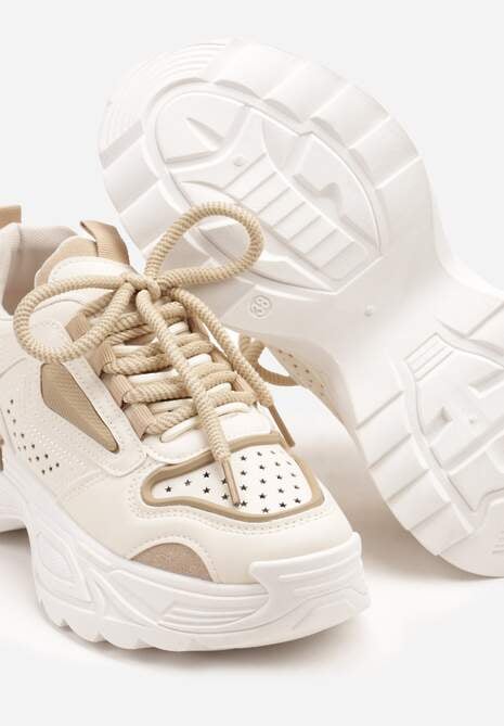 Beżowe Sneakersy Streetwearowe na Grubej Podeszwie Waniffia