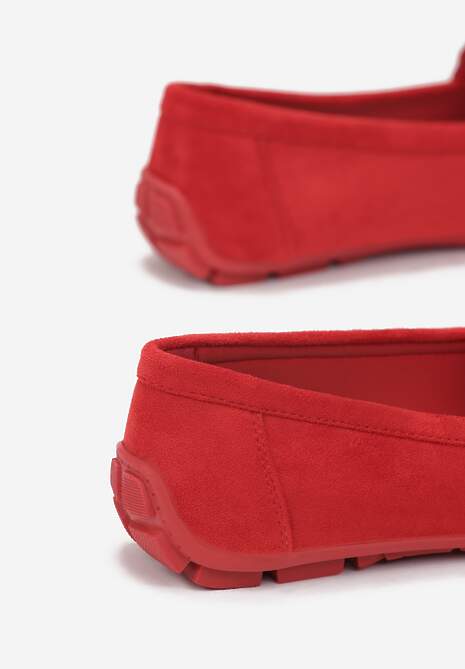 Czerwone Mokasyny ze Skórzaną Wkładką i Przeszyciami Yaritza