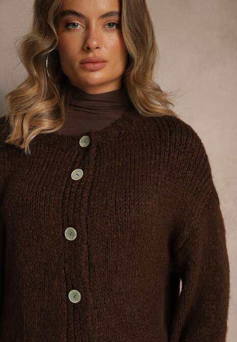 Brązowy Nietoperzowy Kardigan z Domieszką Wełny i Wiskozy Lianavia