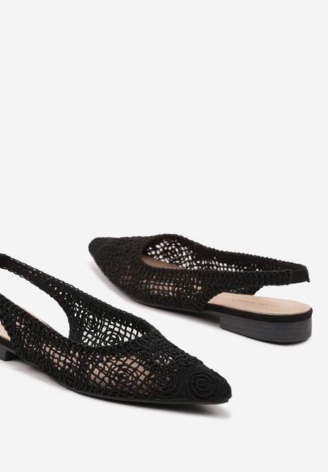 Czarne Ażurowe Sandały Slingback ze Szpiczastym Noskiem Eridoria