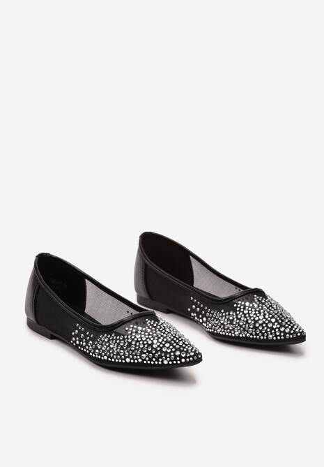 Czarne Balerinki z Siateczki z Noskiem w Szpic i Cyrkoniami Rascadia