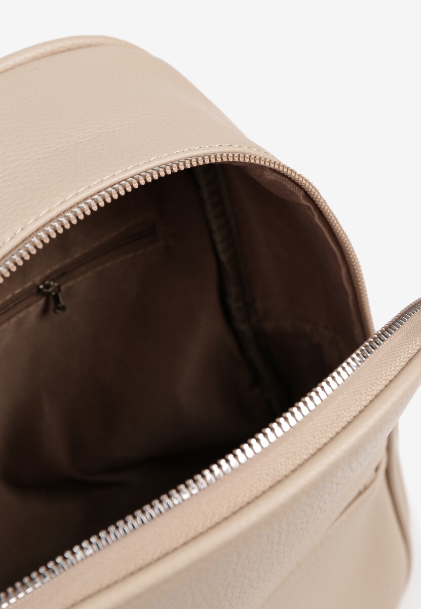 Ciemnobeżowy Trapezowy Plecak z Suwakiem z Frędzlami Idassea