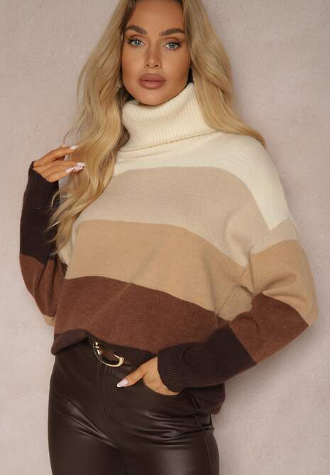 Beżowy Golf z Kaszmirem i Wiskozą Azinita