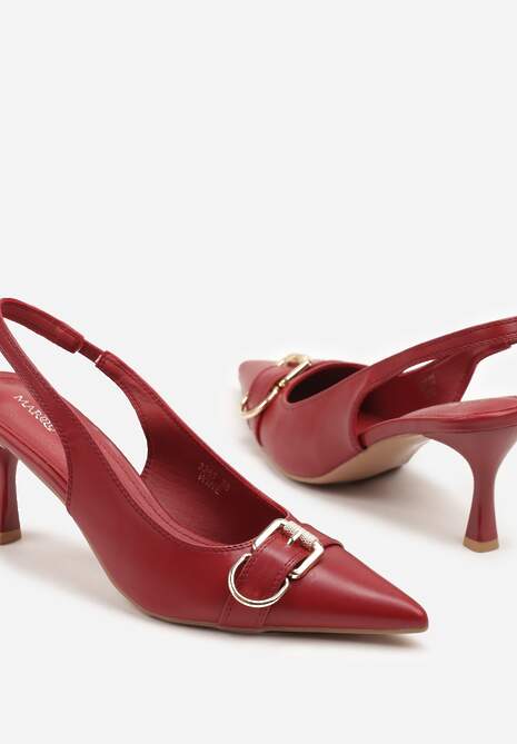 Bordowe Sandały na Szpilce Slingback Ozdobione Metaliczną Klamrą Zeornna