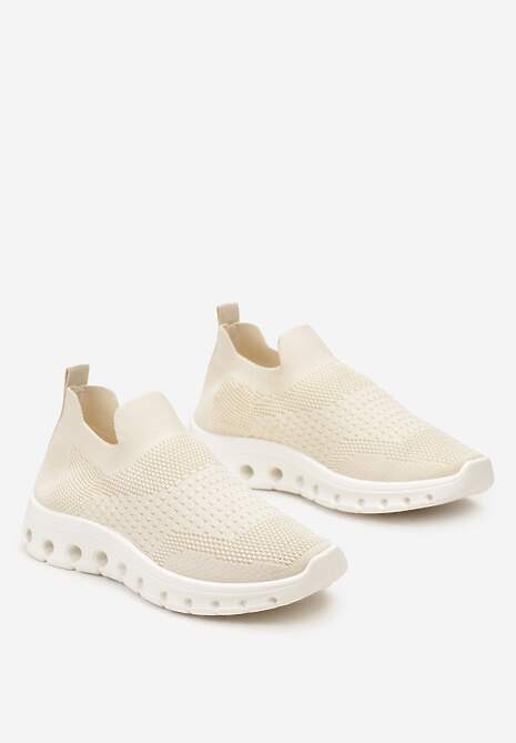 Beżowe Wsuwane Buty Sportowe z Elastyczną Cholewką do Kostki Asigruna